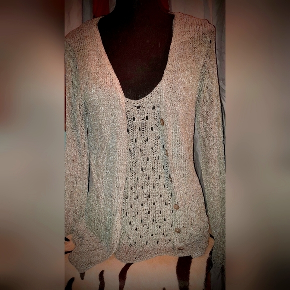Ball of Cotton Sweaters - Ball of Cotton Cardigan Set, Natural Sage, Lg